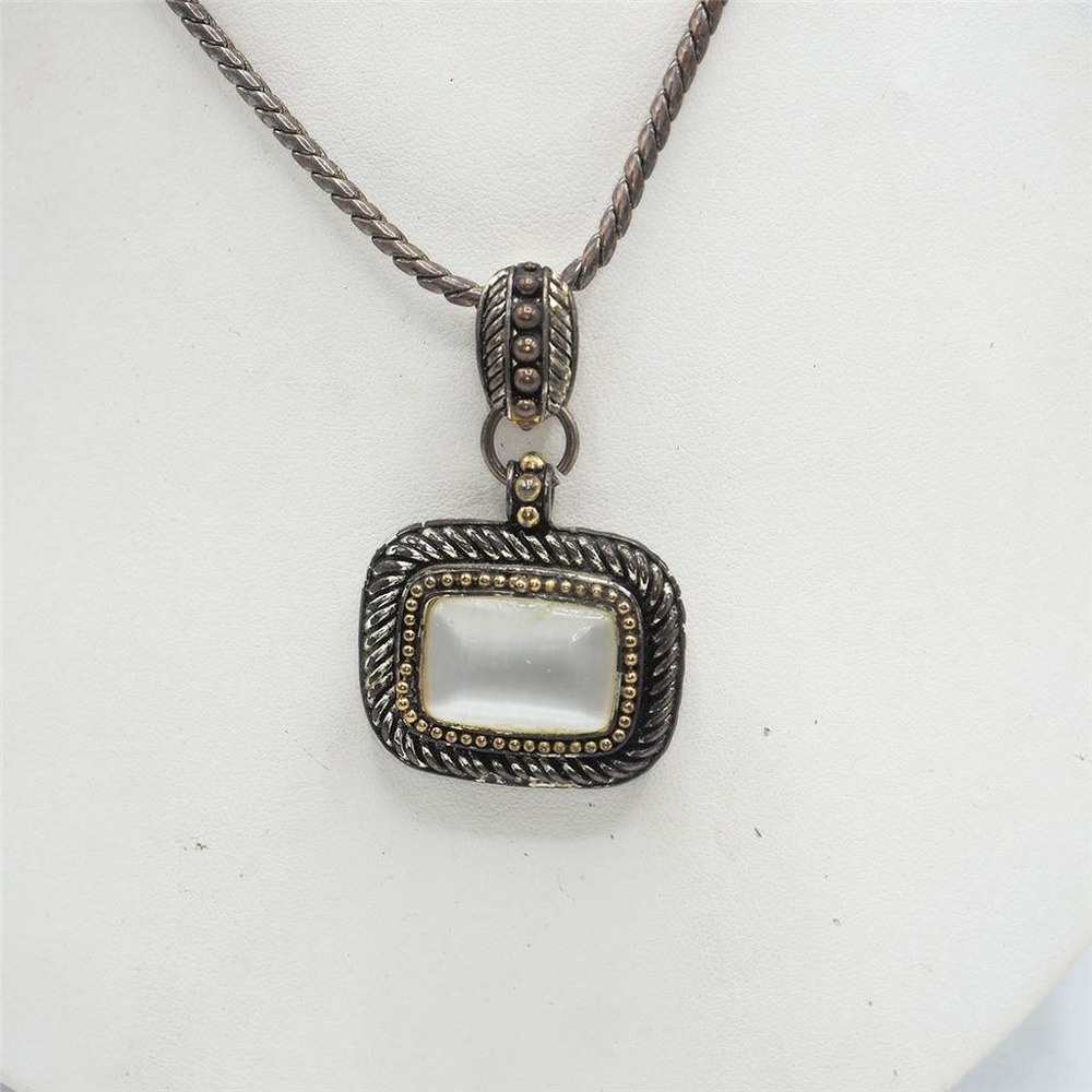 Vintage Statement Necklace Pendant Costume Jewelry Pearlescent Gold Silver Tone